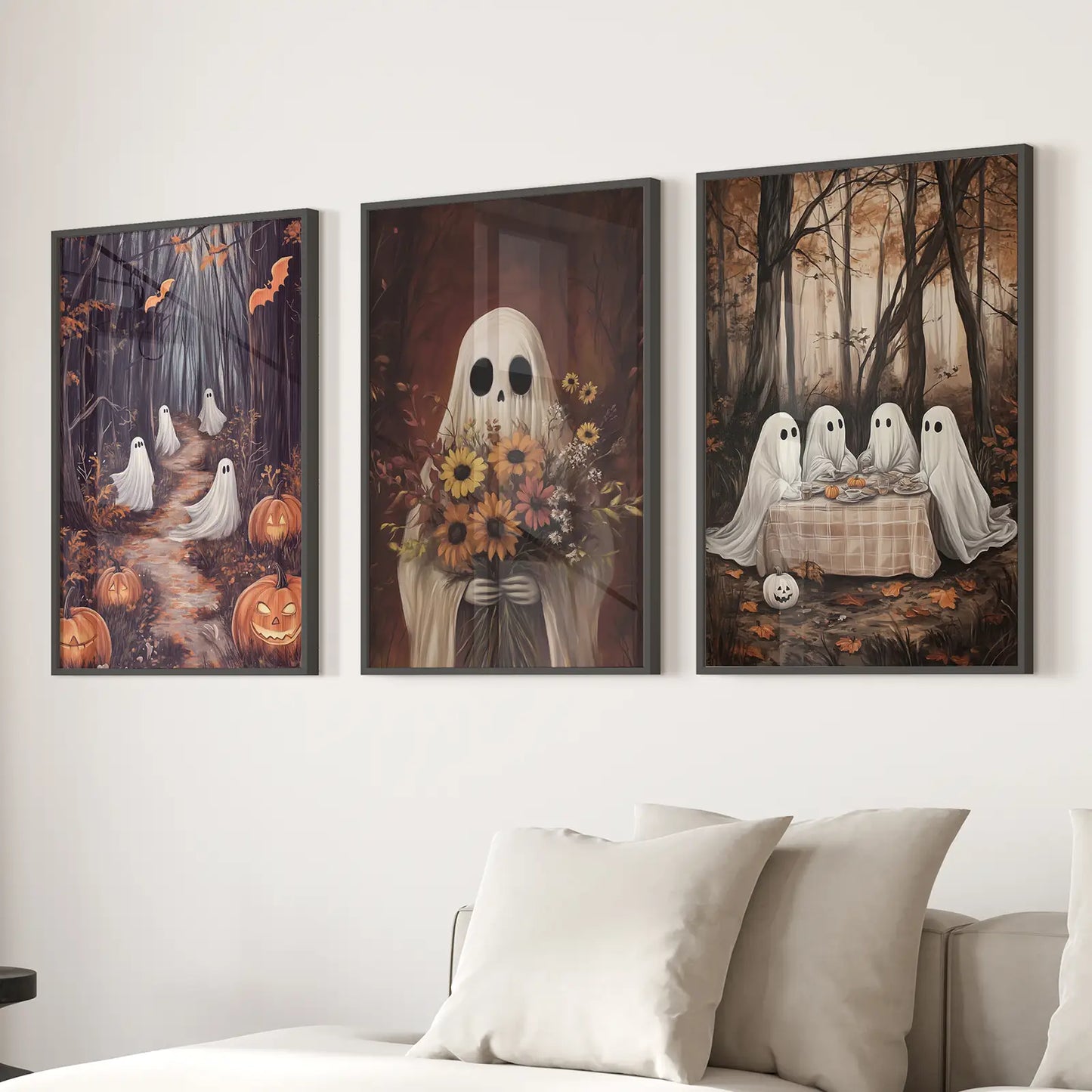 Charming Spooky Ghosts Fall Wall Art Set of 3