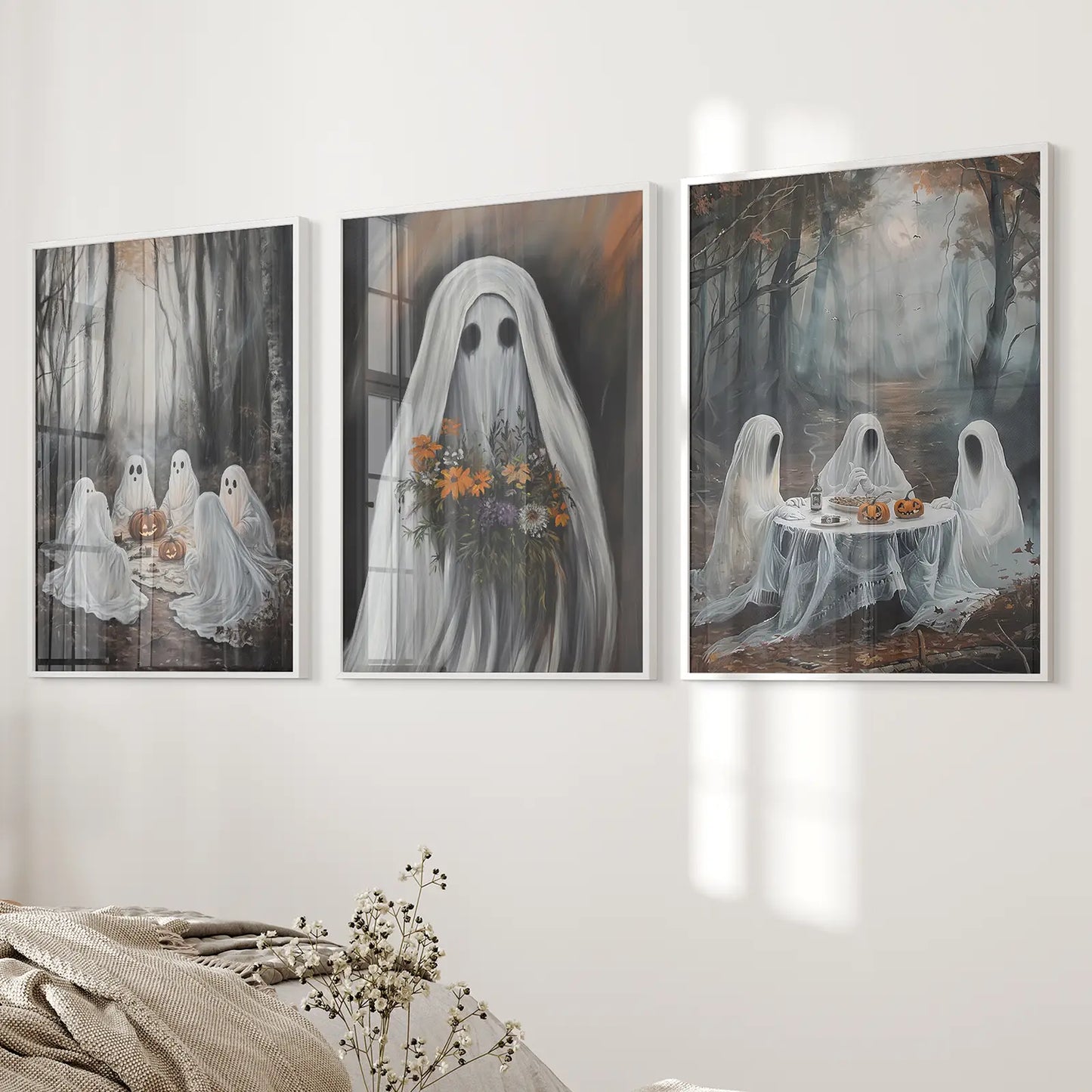 Moody Halloween Ghosts Wall Art Set of 3 Prints
