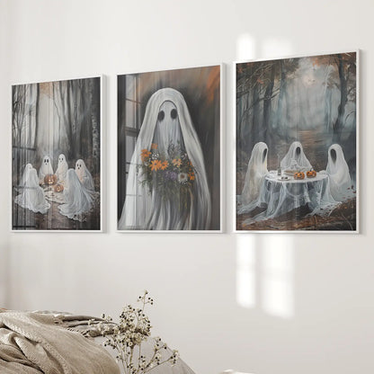 Moody Halloween Ghosts Wall Art Set of 3 Prints