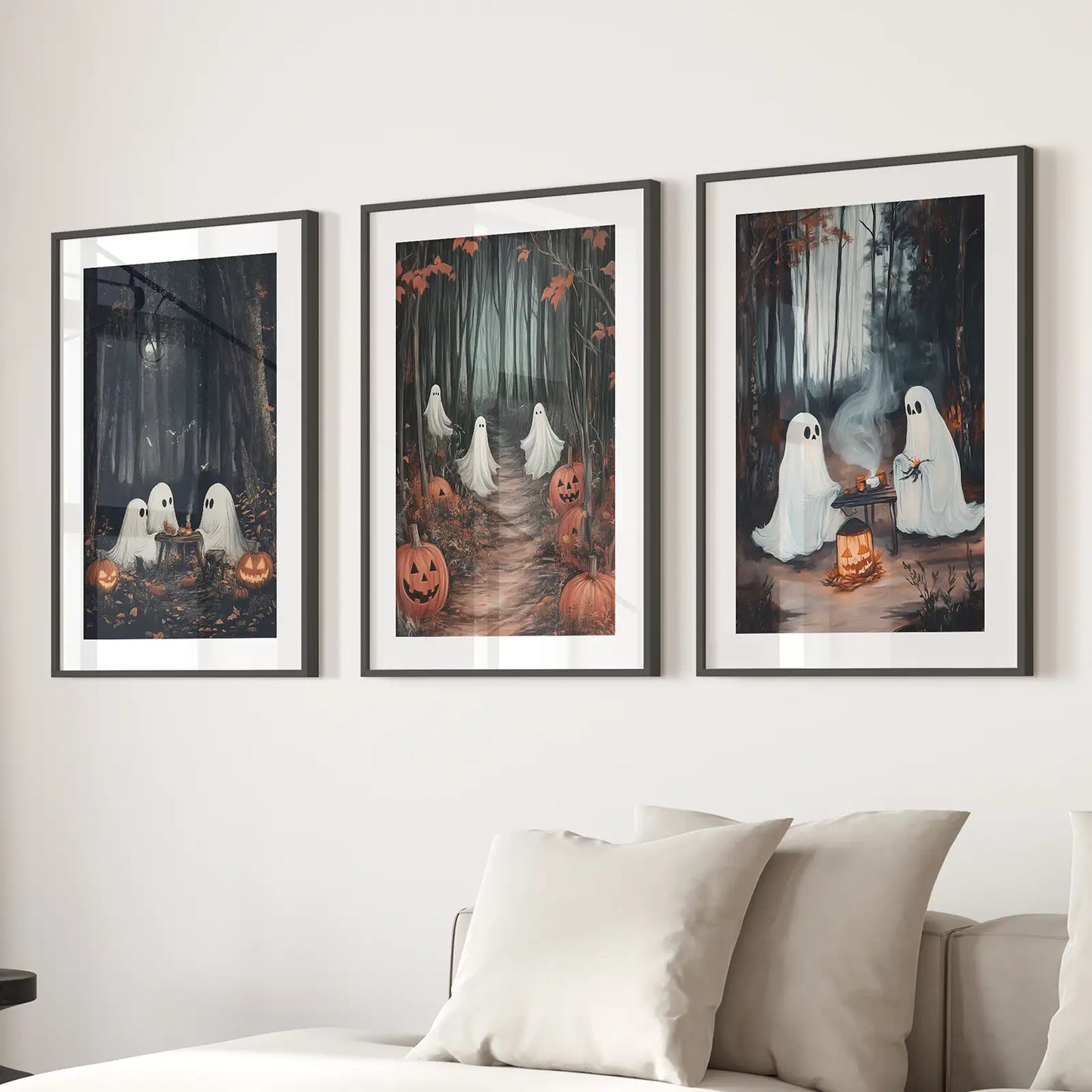 Ghost Couple Fall Forest Wall Art Set of 3 Prints