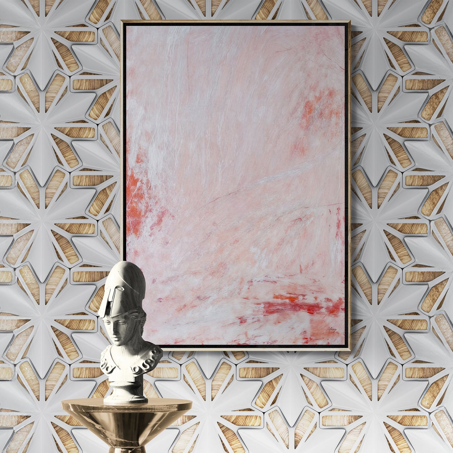Crimson Veil contemporary abstract canvas wall art with gentle pink hues and calm sophistication