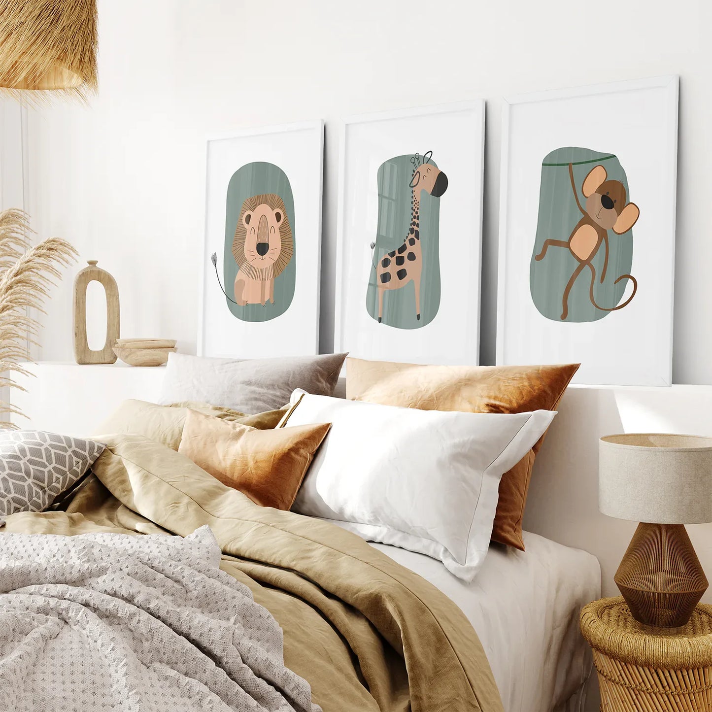 Cute Safari Baby Animals Nursery Wall Art Set of 3