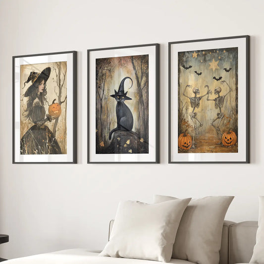 Witchy Halloween Wall Art Set of 3 Prints Decor