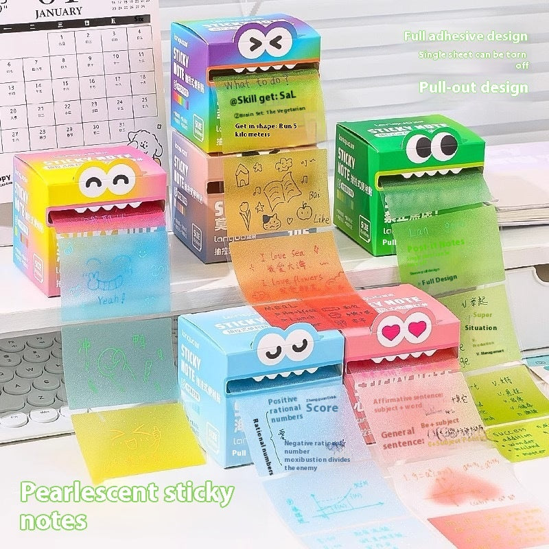 Cute pull-out sticky notes dispenser with gradient ombre colors and character face design
