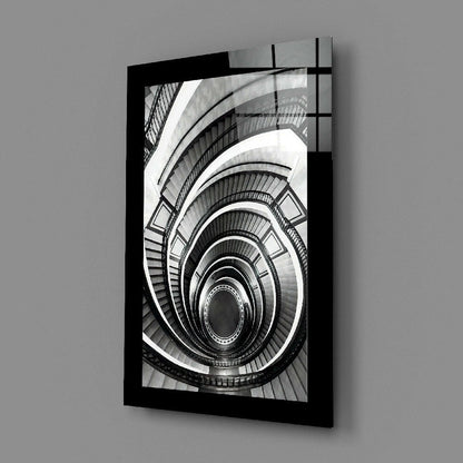 Black and White Spiral Staircase Glass Wall Art