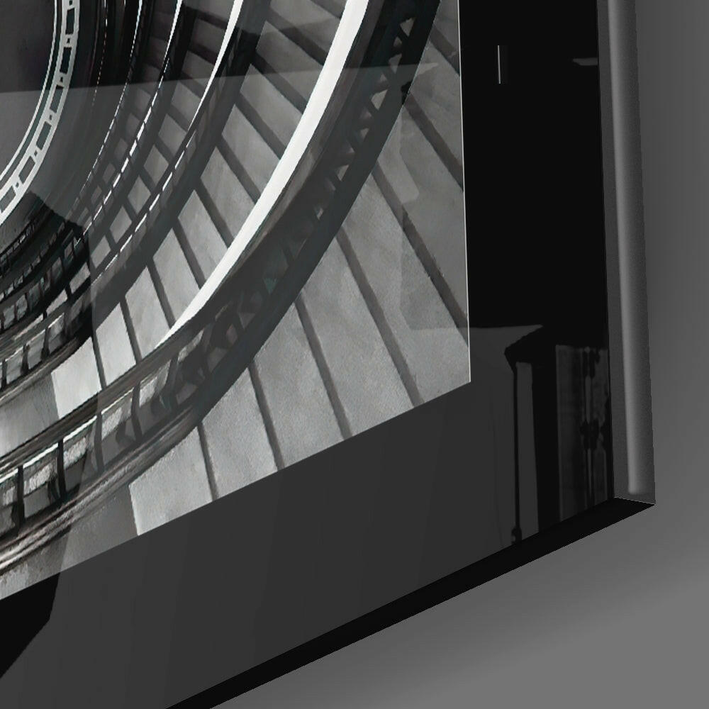 Black and White Spiral Staircase Glass Wall Art