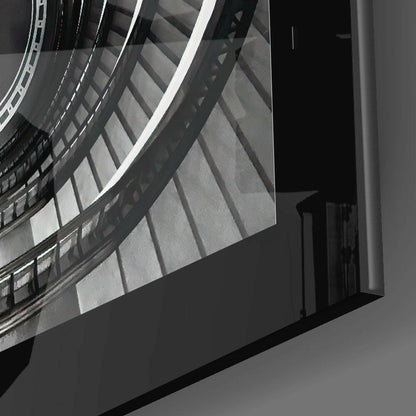 Black and White Spiral Staircase Glass Wall Art