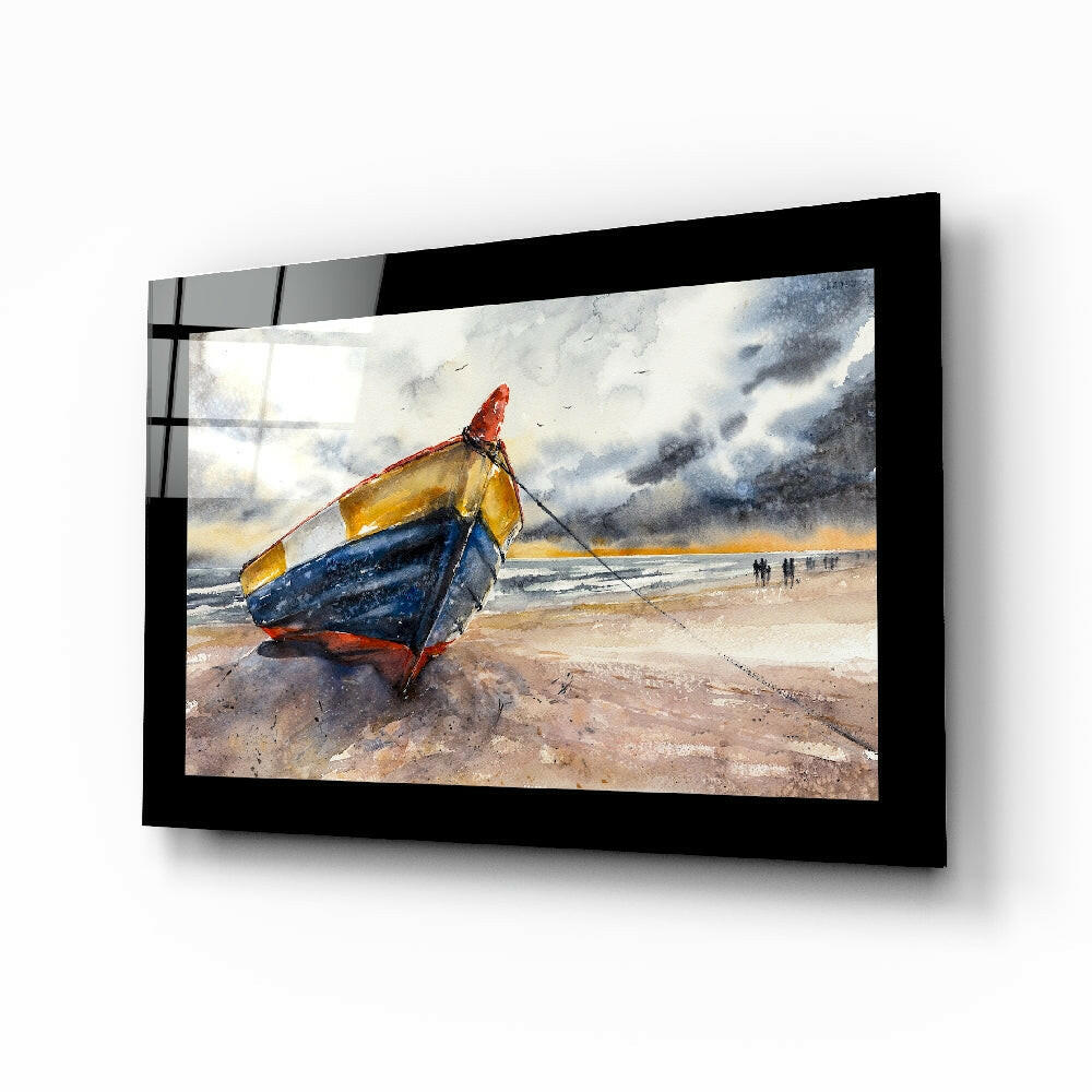 Fishing boat glass wall art