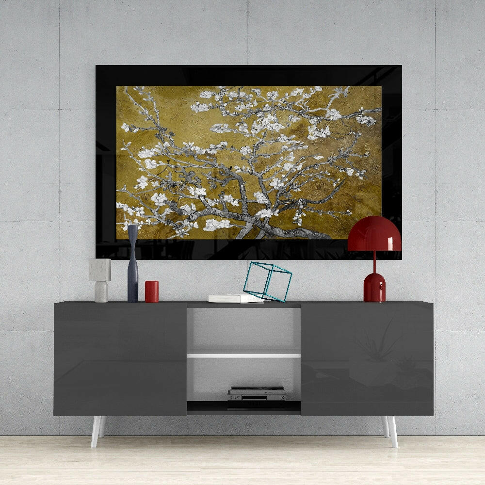 Van Gogh-Inspired Almond Blossom Glass Wall Art
