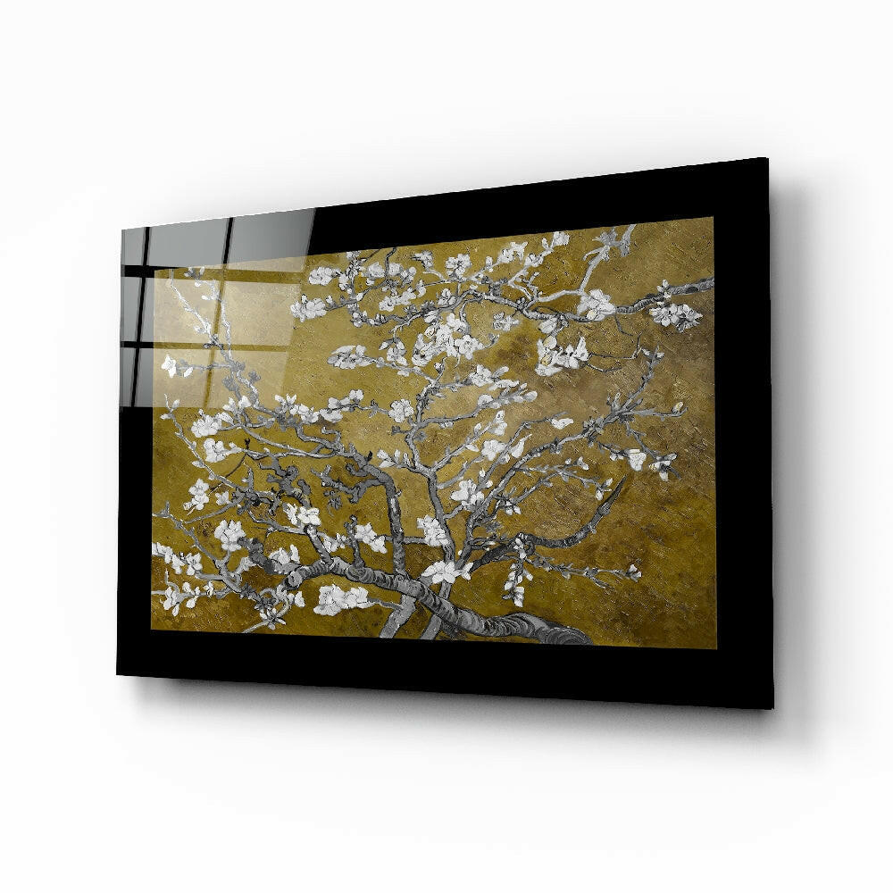 Van Gogh-inspired almond blossom glass wall art