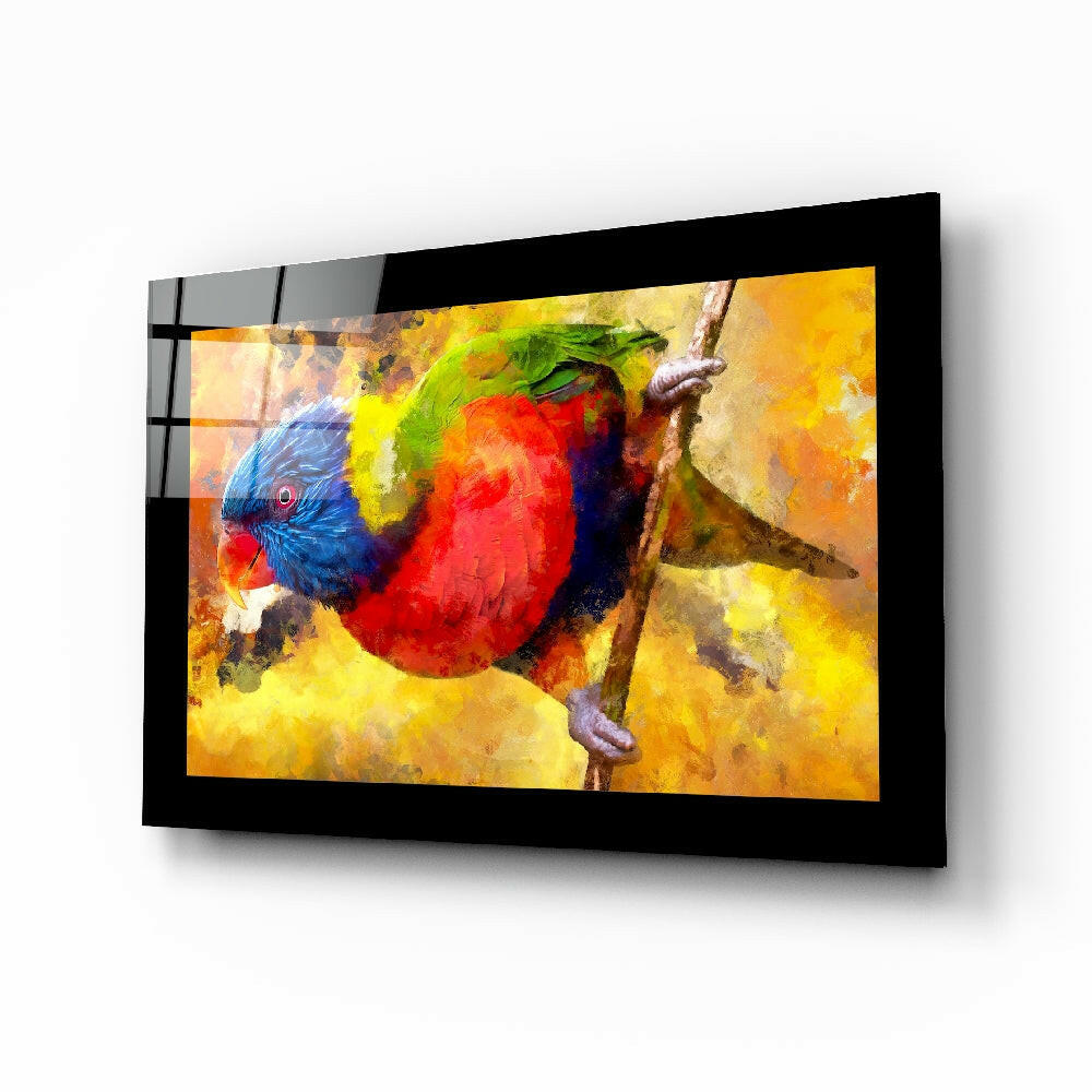 Tropical parrot glass wall art colorful bird print