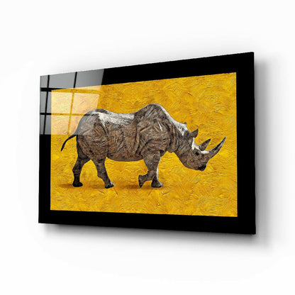 Yellow Impasto Rhino Glass Art