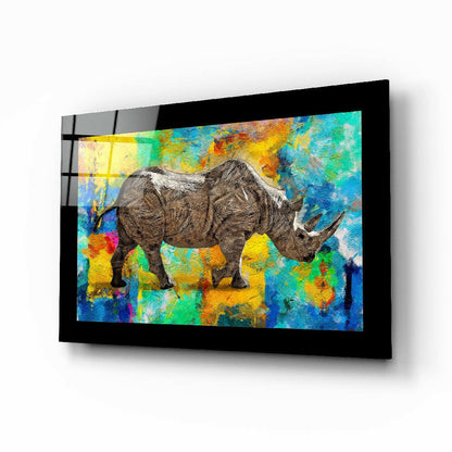 Colored Rhinoceros pop art glass wall art