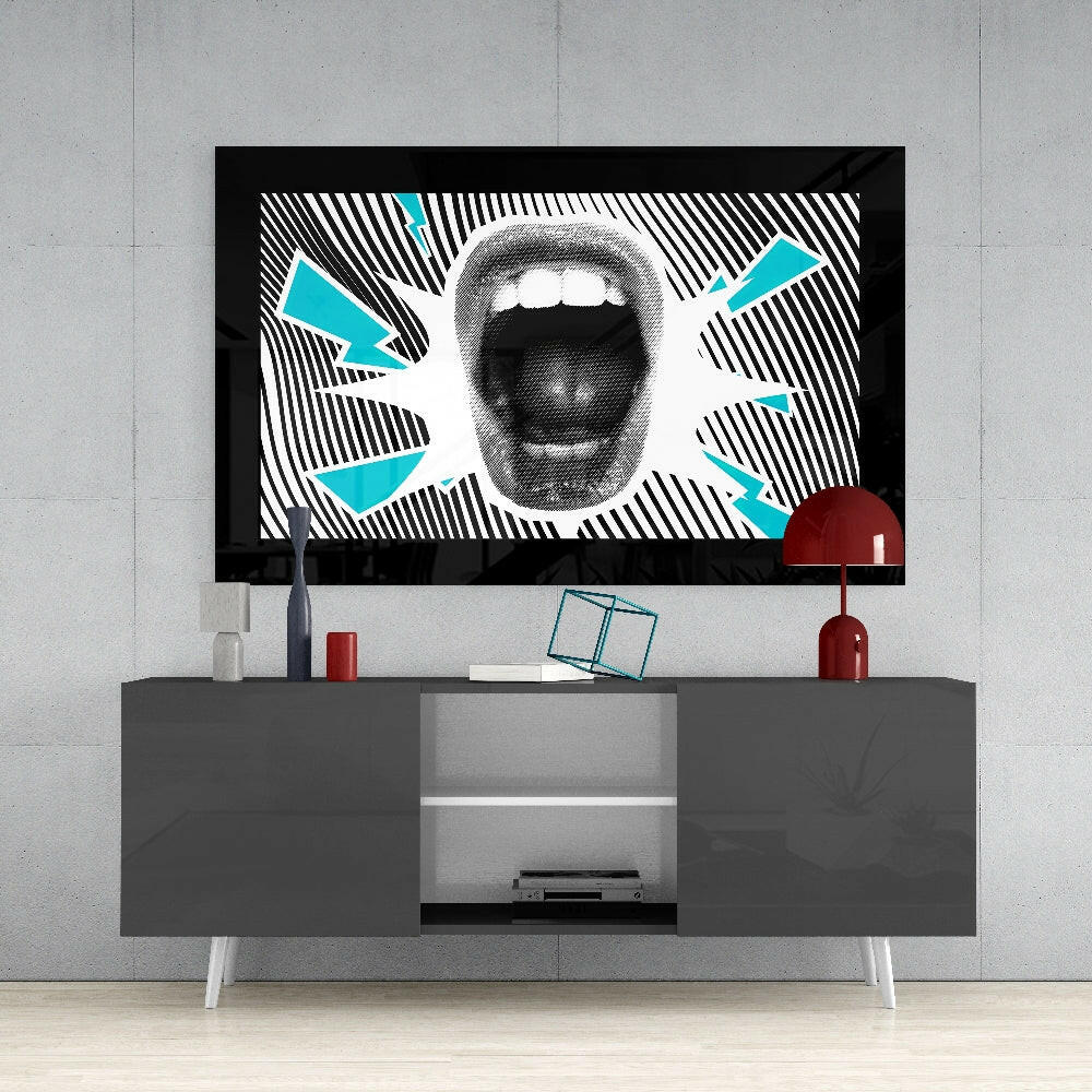 Open Mouth Pop Art Burst Glass Wall Art