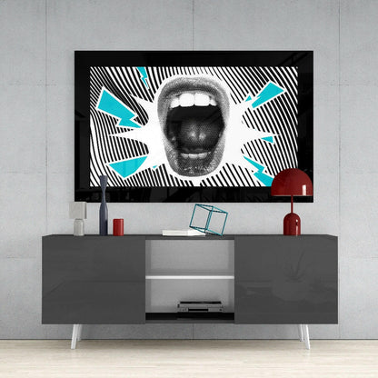 Open Mouth Pop Art Burst Glass Wall Art
