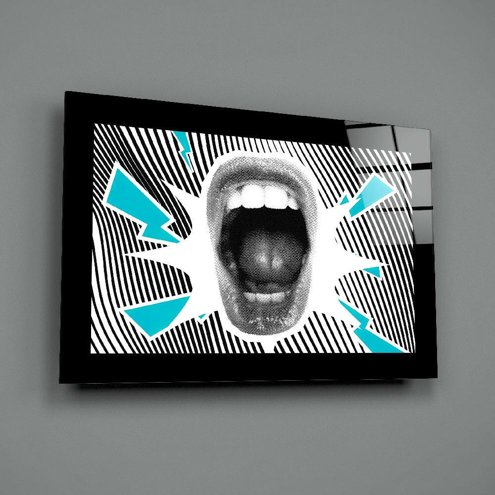 Open Mouth Pop Art Burst Glass Wall Art