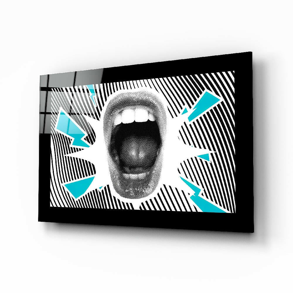 Open mouth pop art burst glass wall art