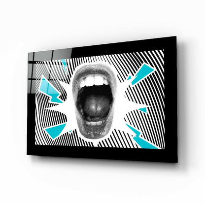 Open mouth pop art burst glass wall art