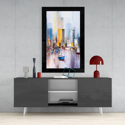Sailboats Harbor Skyline Glass Wall Art