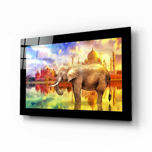 Golden palace elephant glass wall art