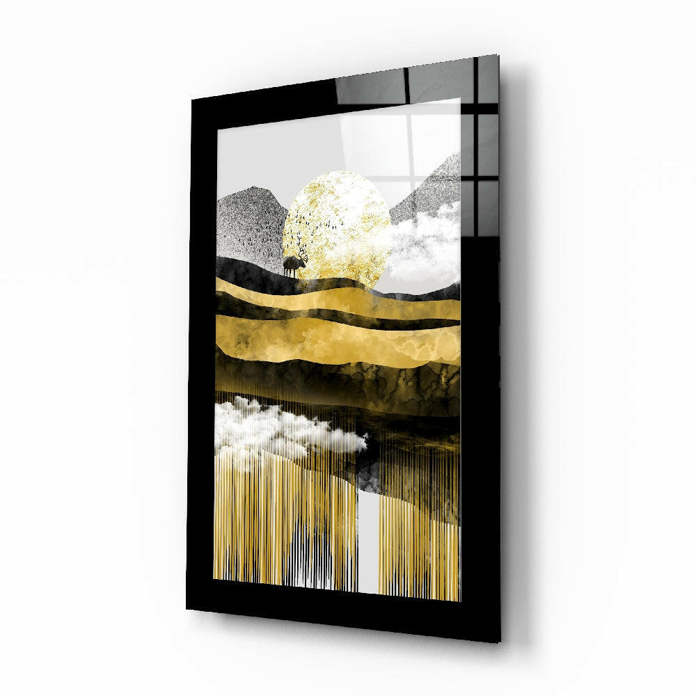 Golden Valley glass wall art illustrative mountain landscape print