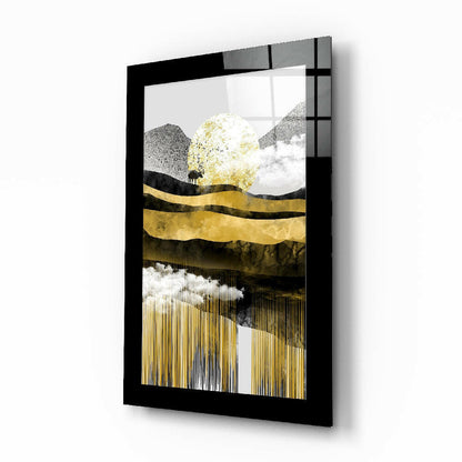 Golden Valley glass wall art illustrative mountain landscape print