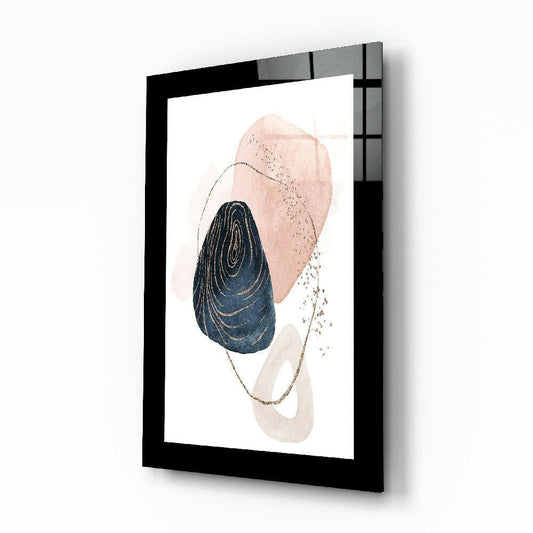 Navy blush organic abstract glass wall art with watercolor wash