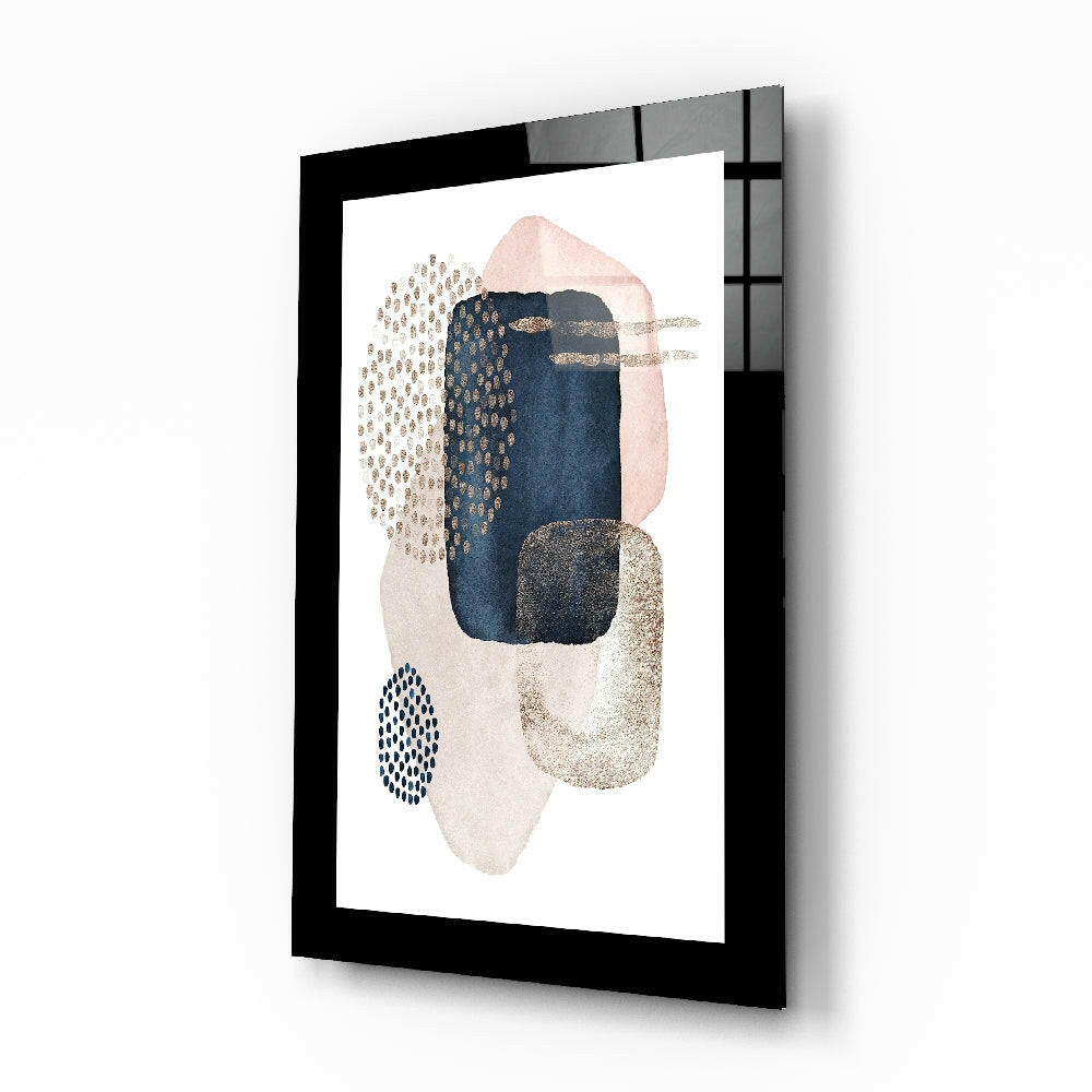 Navy bronze boho abstract glass wall art with watercolor wash