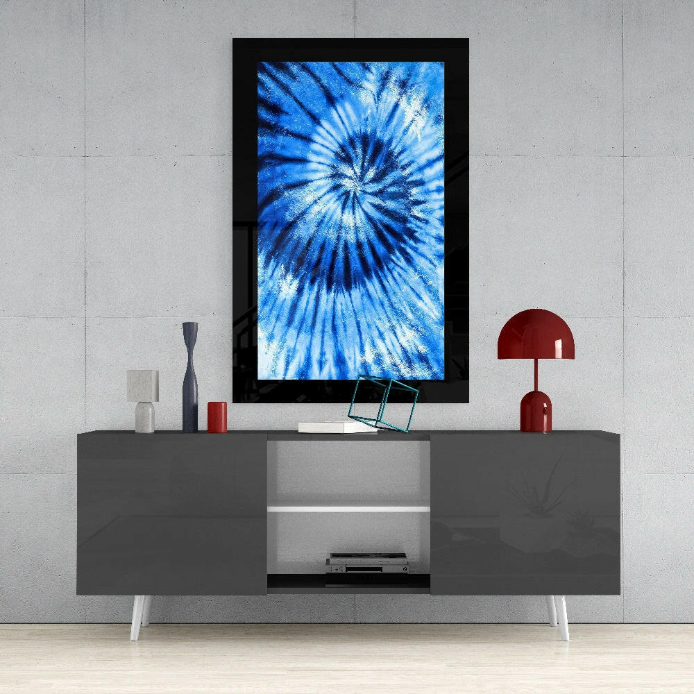 Blue Tie Dye Vortex Glass Wall Art