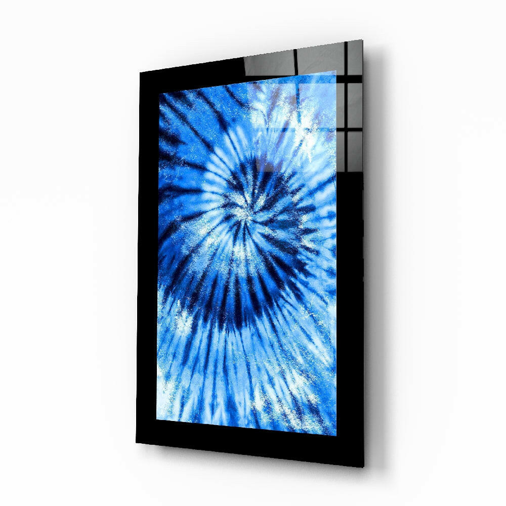 Blue Tie Dye Vortex glass wall art