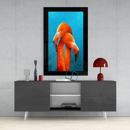 Flamingo Duo Glass Wall Art