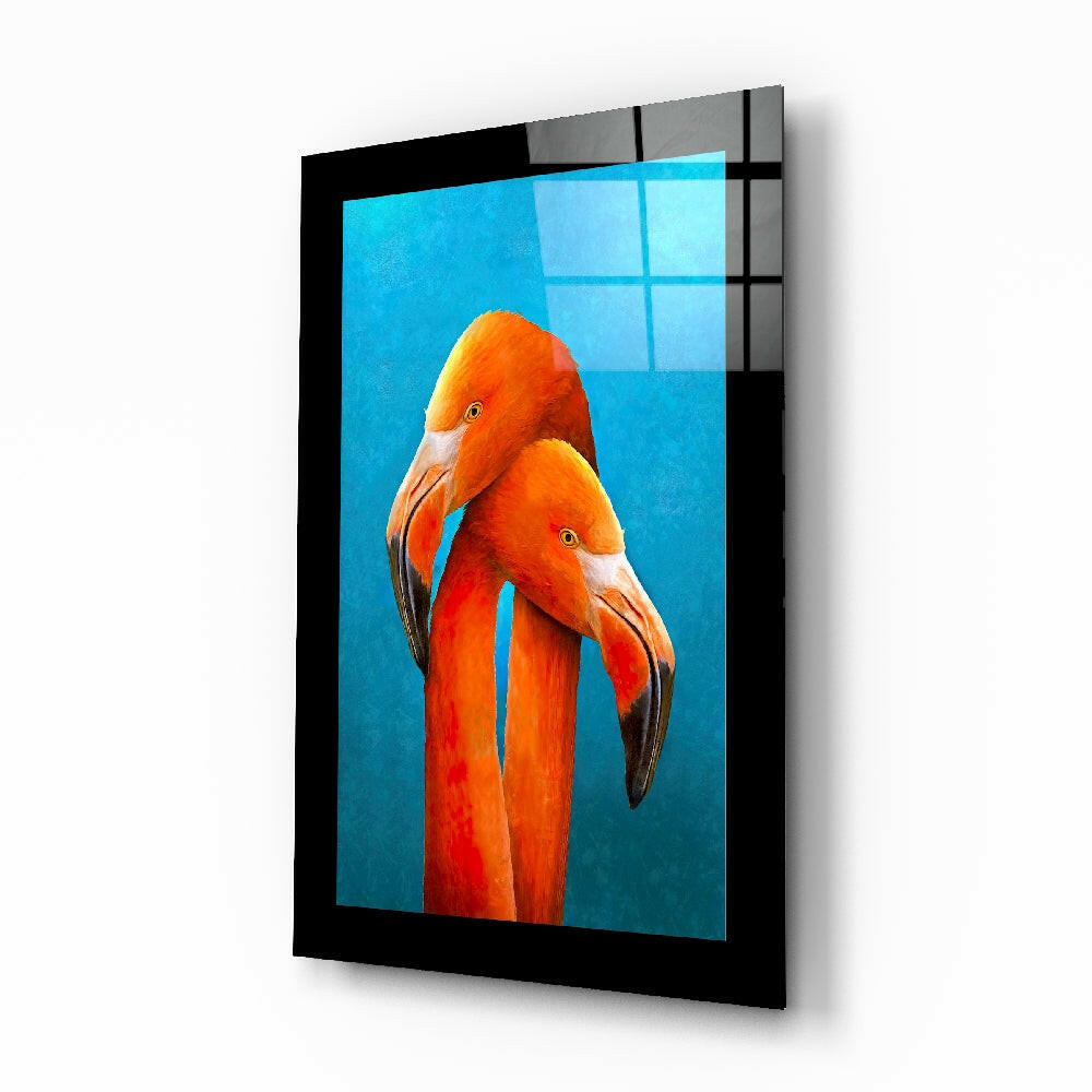 Flamingo Duo glass wall art print
