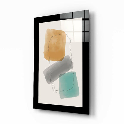 Amber gray teal blocks glass wall art