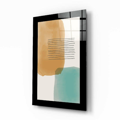 Ochre teal wash abstract glass wall art