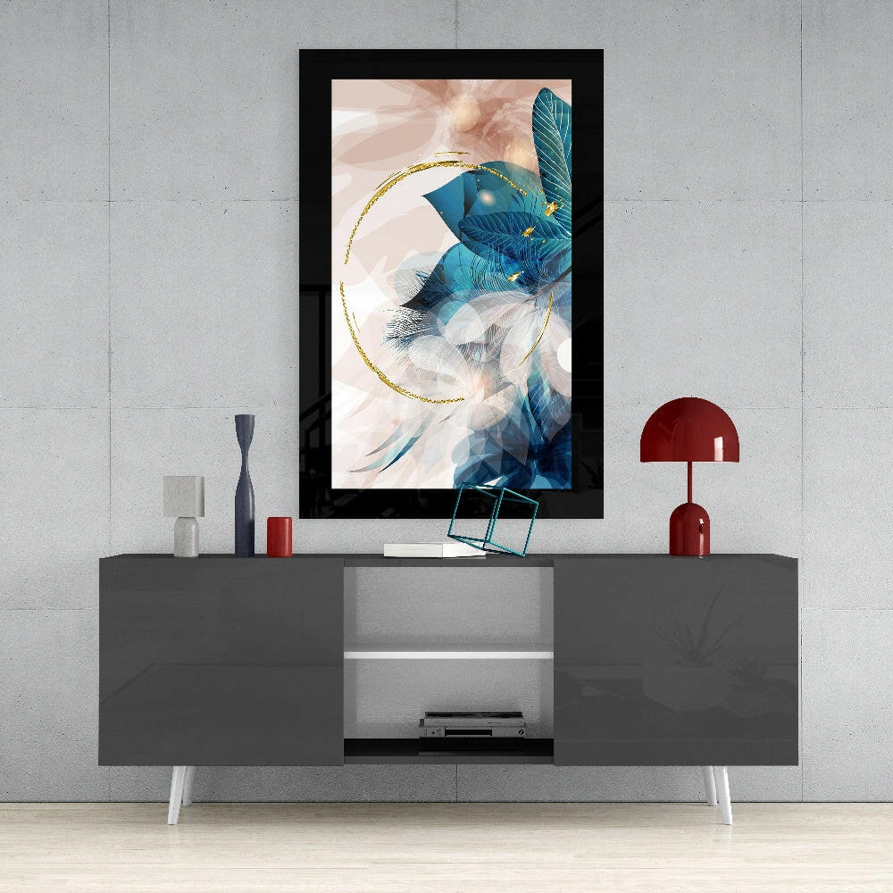 Blue Gold Leaf Abstract Glass Wall Art