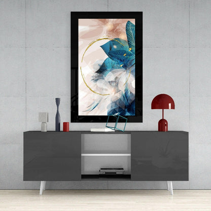 Blue Gold Leaf Abstract Glass Wall Art