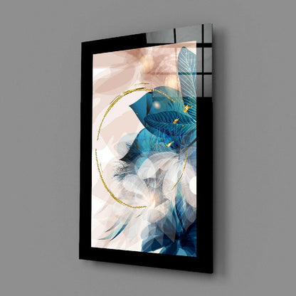 Blue Gold Leaf Abstract Glass Wall Art