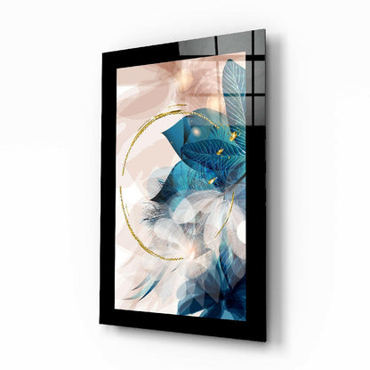 Blue gold leaf abstract glass wall art panel