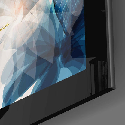 Blue Gold Leaf Abstract Glass Wall Art