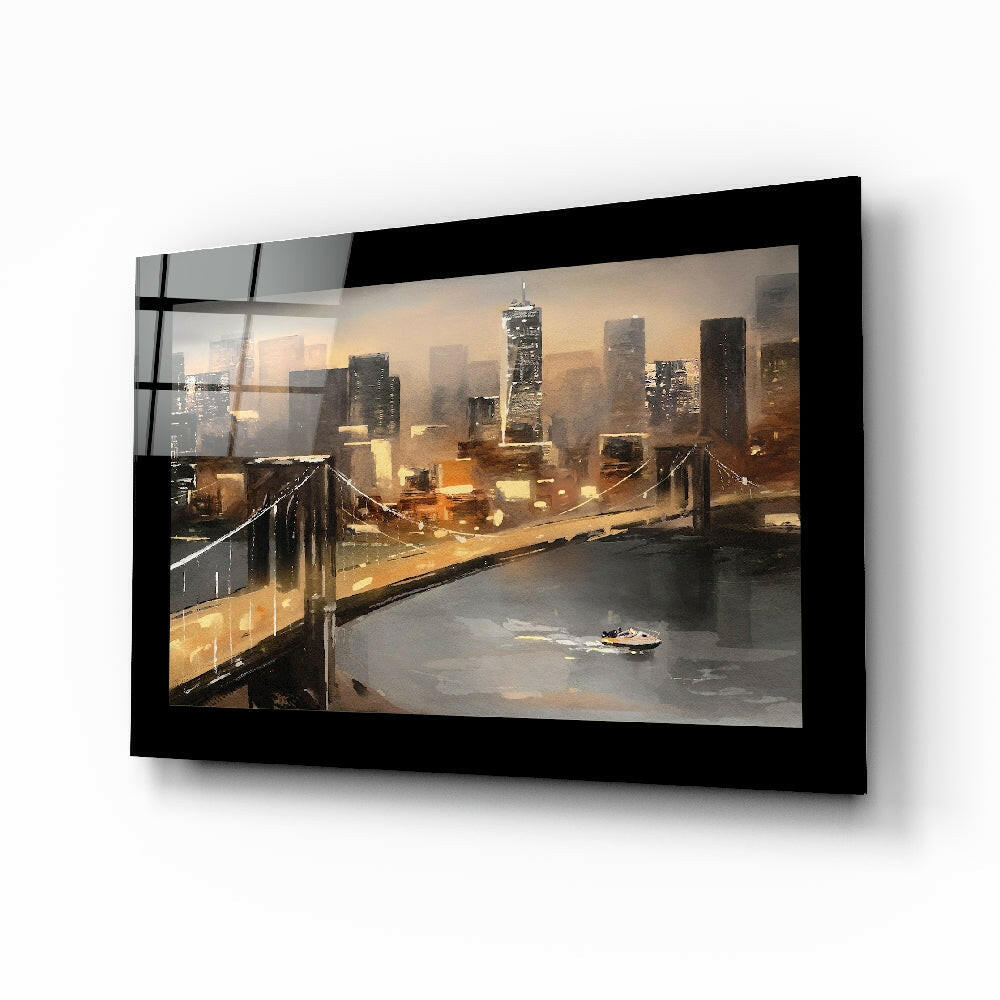 Brooklyn Bridge oil painting style tempered glass wall art