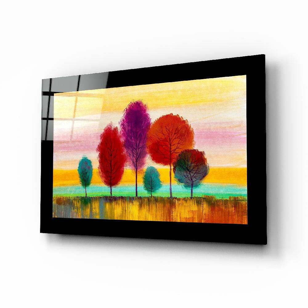 Pastel trees glass wall art