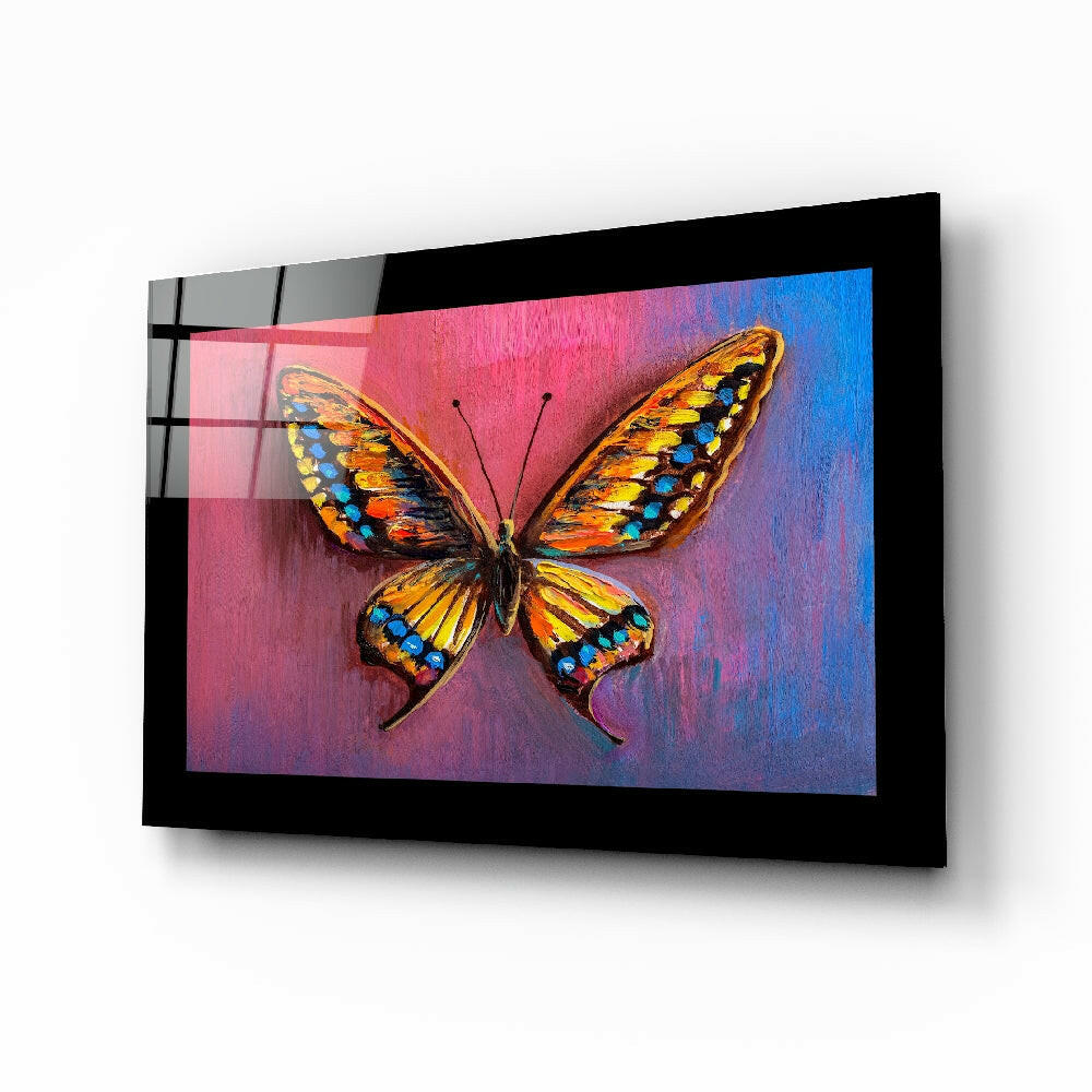 Purple blue butterfly glass wall art