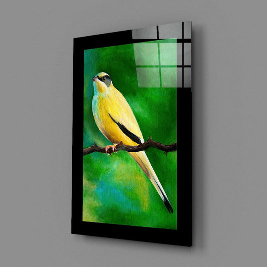 Bird on Branch Oil Painting Glass Wall Art