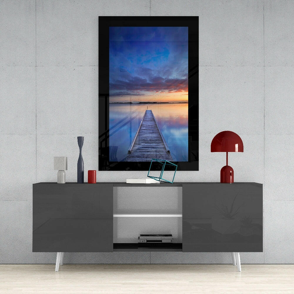 Cobalt Sunset Pier Glass Wall Art