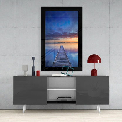 Cobalt Sunset Pier Glass Wall Art