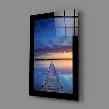 Cobalt Sunset Pier Glass Wall Art
