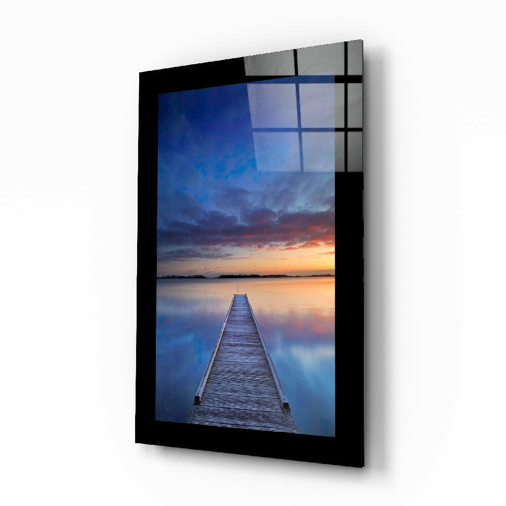 Cobalt Sunset Pier Glass Wall Art