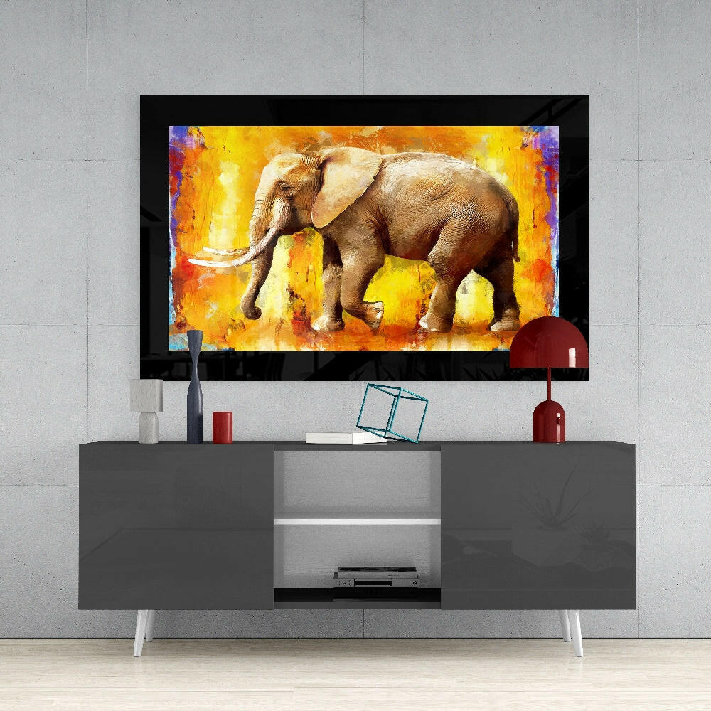 Elephant Oil Painting Glass Wall Art