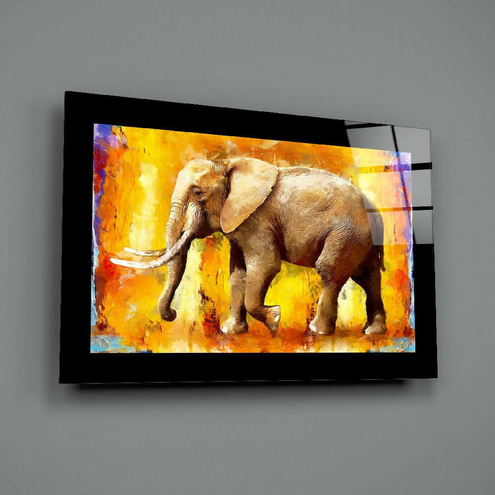 Elephant Oil Painting Glass Wall Art