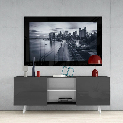 New York Skyline Monochrome Glass Wall Art